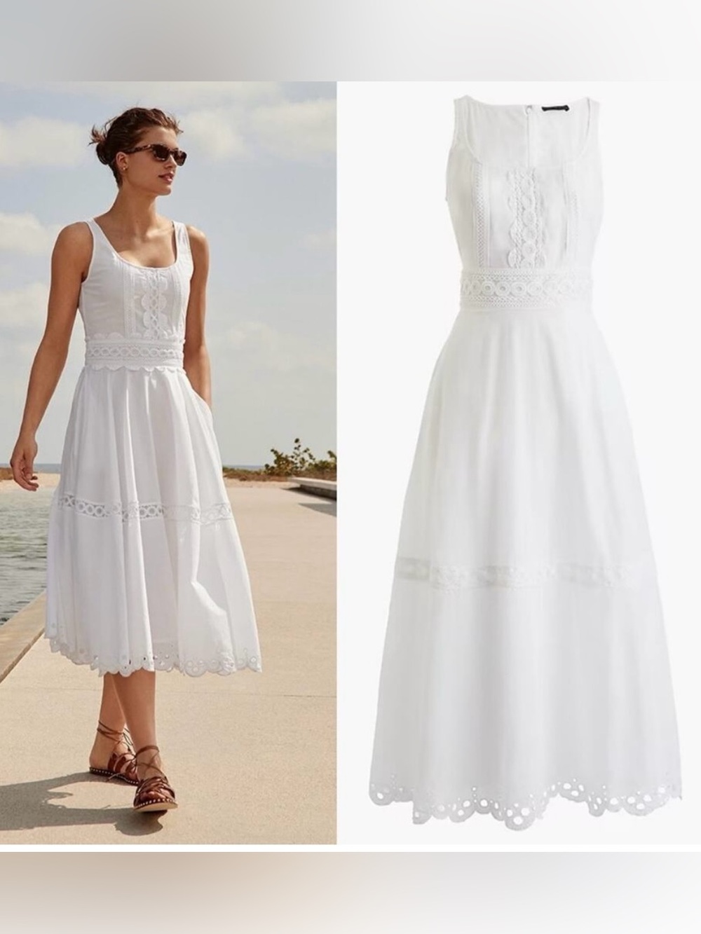 NWOT J.Crew White Midi Dress 100% Cotton